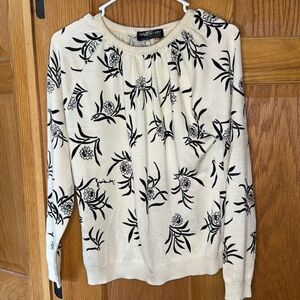 Vintage Givenchy Sport Floral Crew Neck Sweater, Black and Cream, approx size L